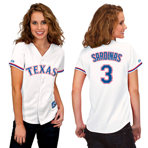 Luis Sardinas #3 mlb Jersey-Texas Rangers Women's Authentic Home White Cool Base Baseball Jersey